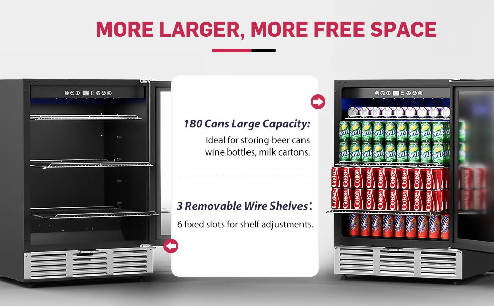 Beverage Refrigerator 24Inch 180 Can Built-in Beverage Cooler Under Counter Beer Fridge Soda Water Wine For Kitchen Bar Office
