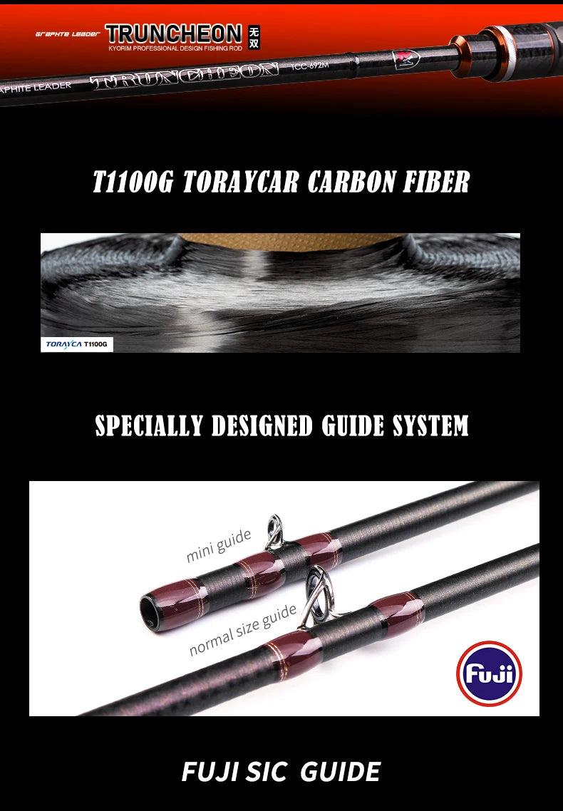 Kyorim TRUNCHEON BASS ROD TORAYCAR CARBON Fiber FUJI SIC GUIDE FuJi REEL SEAT FISHING Rods,2 Sections 682/702 Spinning/Casting