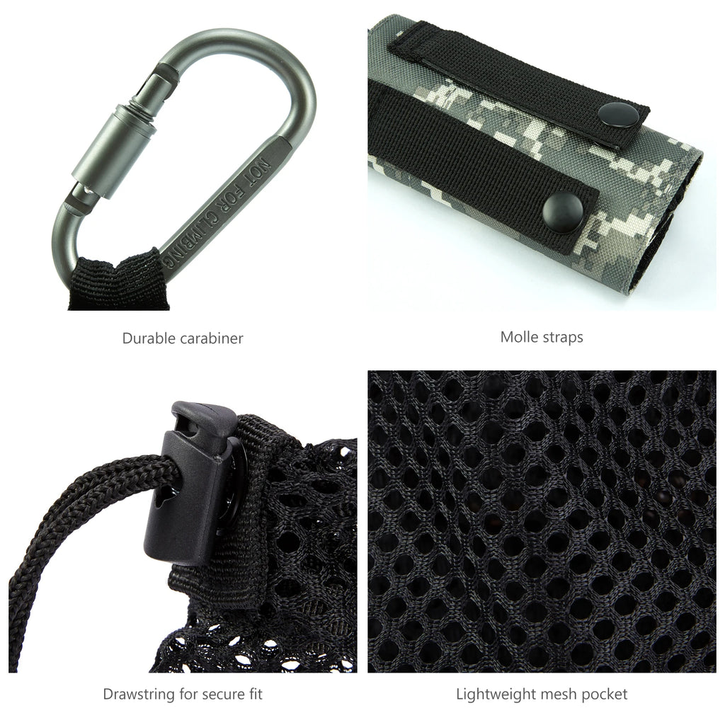 Bassdash Water Bottle Pouch with Molle Straps Belt Clip Carabiner Foldable Mesh Holder Bag for Travel Fishing Hunting Hiking