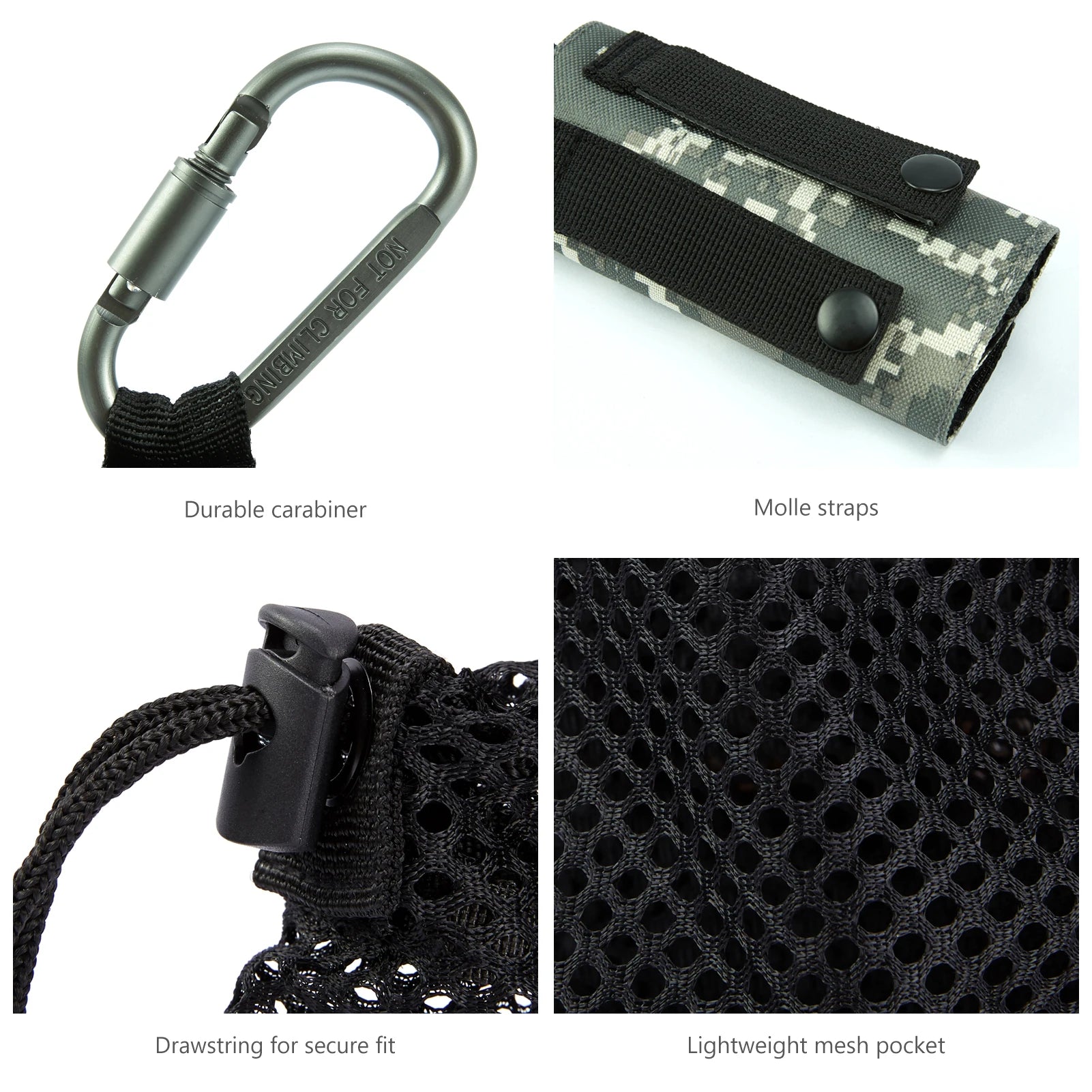 Bassdash Water Bottle Pouch with Molle Straps Belt Clip Carabiner Foldable Mesh Holder Bag for Travel Fishing Hunting Hiking