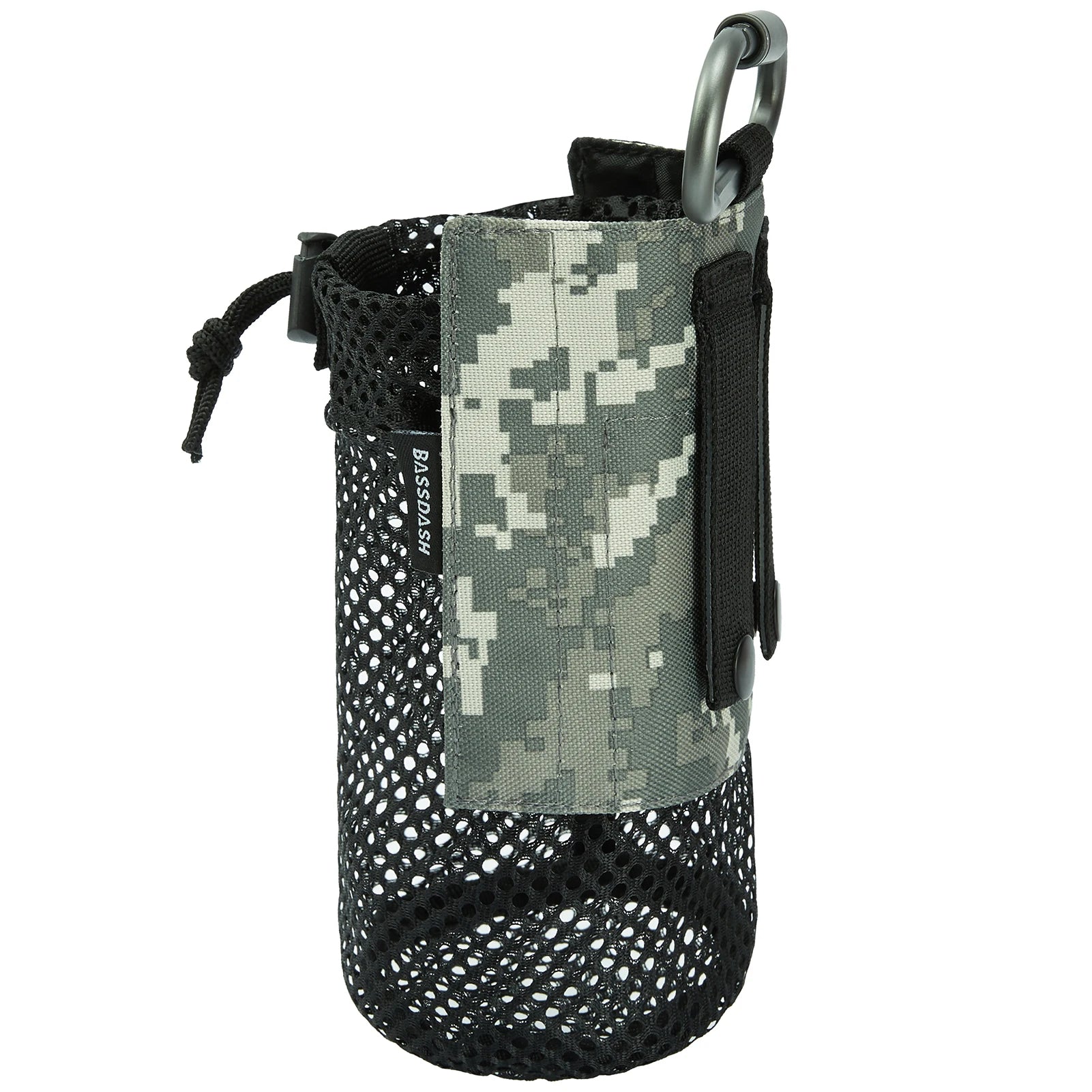 Bassdash Water Bottle Pouch with Molle Straps Belt Clip Carabiner Foldable Mesh Holder Bag for Travel Fishing Hunting Hiking
