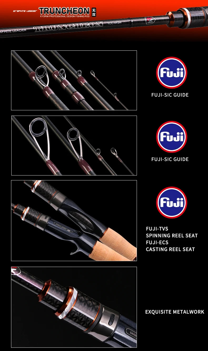 Kyorim TRUNCHEON BASS ROD TORAYCAR CARBON Fiber FUJI SIC GUIDE FuJi REEL SEAT FISHING Rods,2 Sections 682/702 Spinning/Casting
