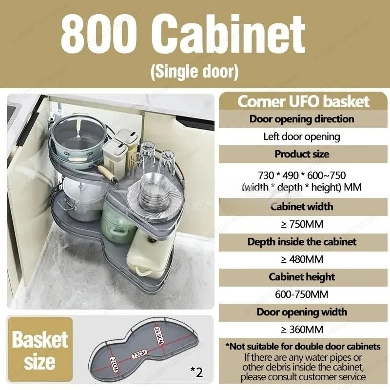Cabinet Corner Basket Drawer Stainless Steel Double-Layer Whirl Pull-out Storage Organize Kitchen Rs Removable,Height Adjustable