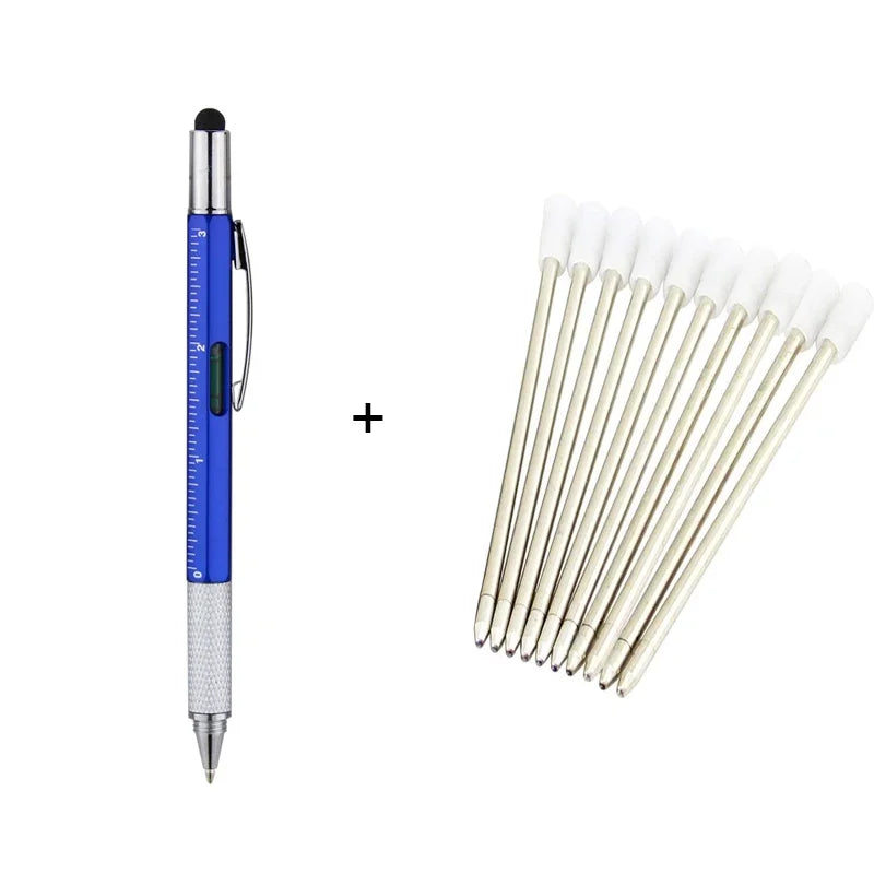 1set 7 in1 With Handheld Tool Multifunction Ballpoint Pen Measure Technical Ruler Screwdriver Touch Screen Stylus Spirit Level