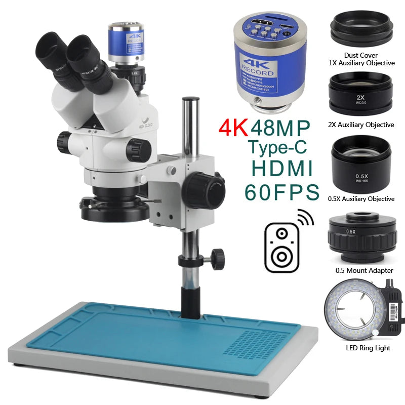 3.5X-90X Simul-Focal Stereo Trinocular Microscope 4K 2K 48MP 1080P HDMI USB Digital Video Camera For PCB Phone Soldering Repair
