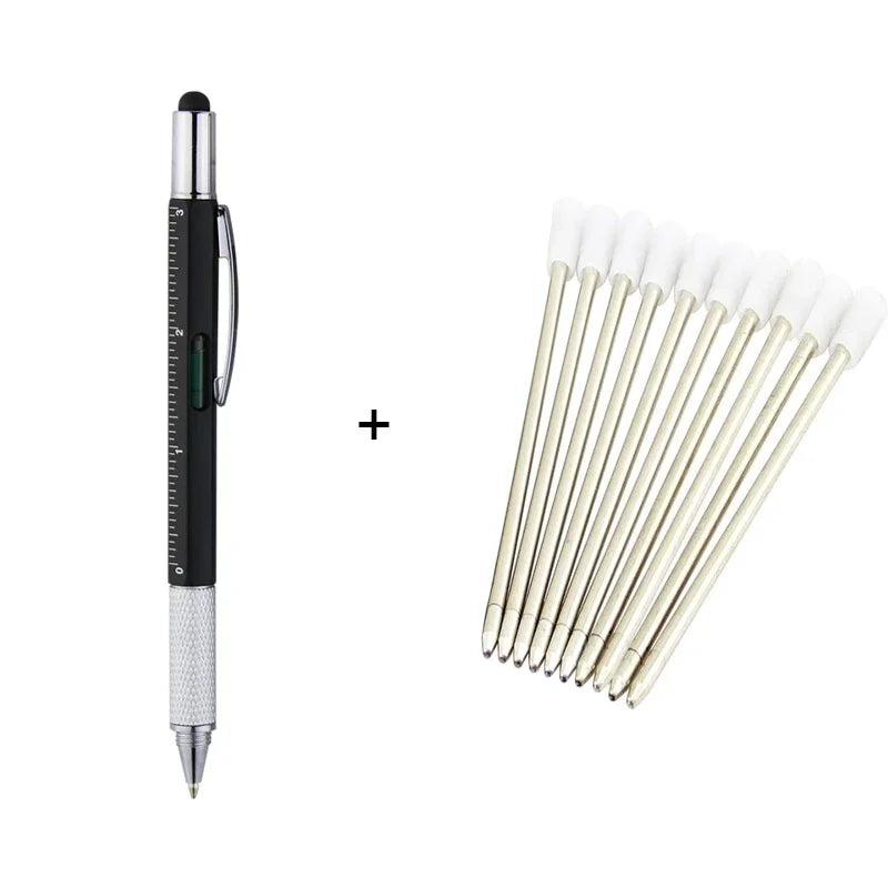 1set 7 in1 With Handheld Tool Multifunction Ballpoint Pen Measure Technical Ruler Screwdriver Touch Screen Stylus Spirit Level