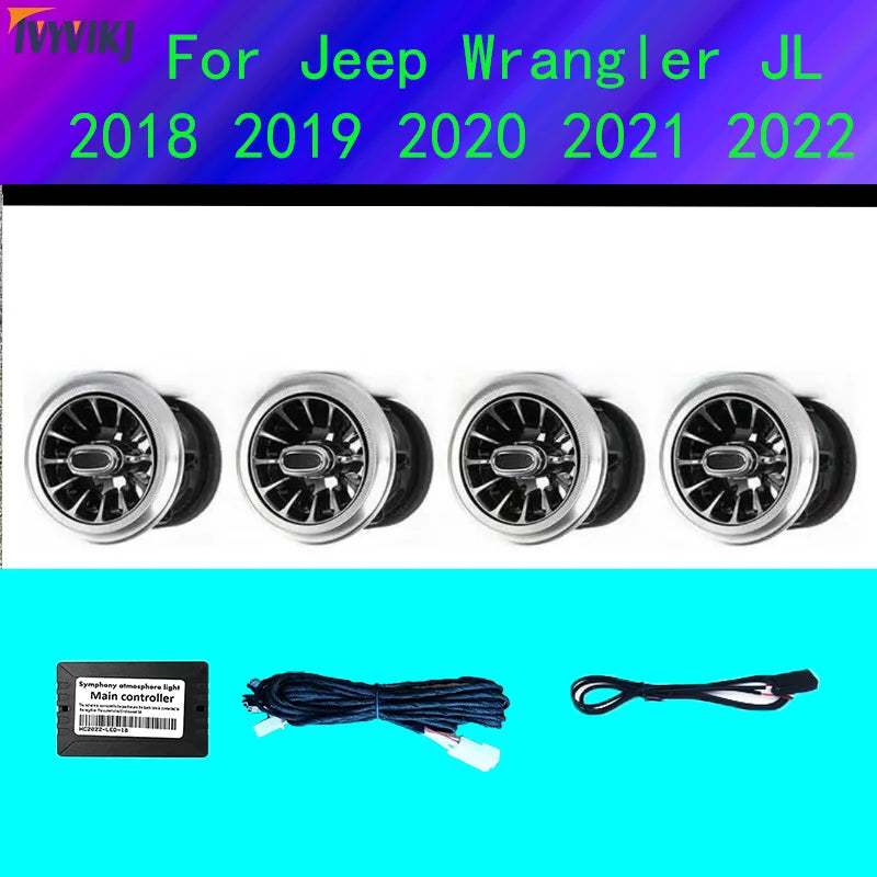 LED 64 colors Turbine Outlet LED Ambient Light For Jeep Wrangler JL 2018 - 2022  JK 2011-2017 Front Air Vent Inlet  Ambient Lamp