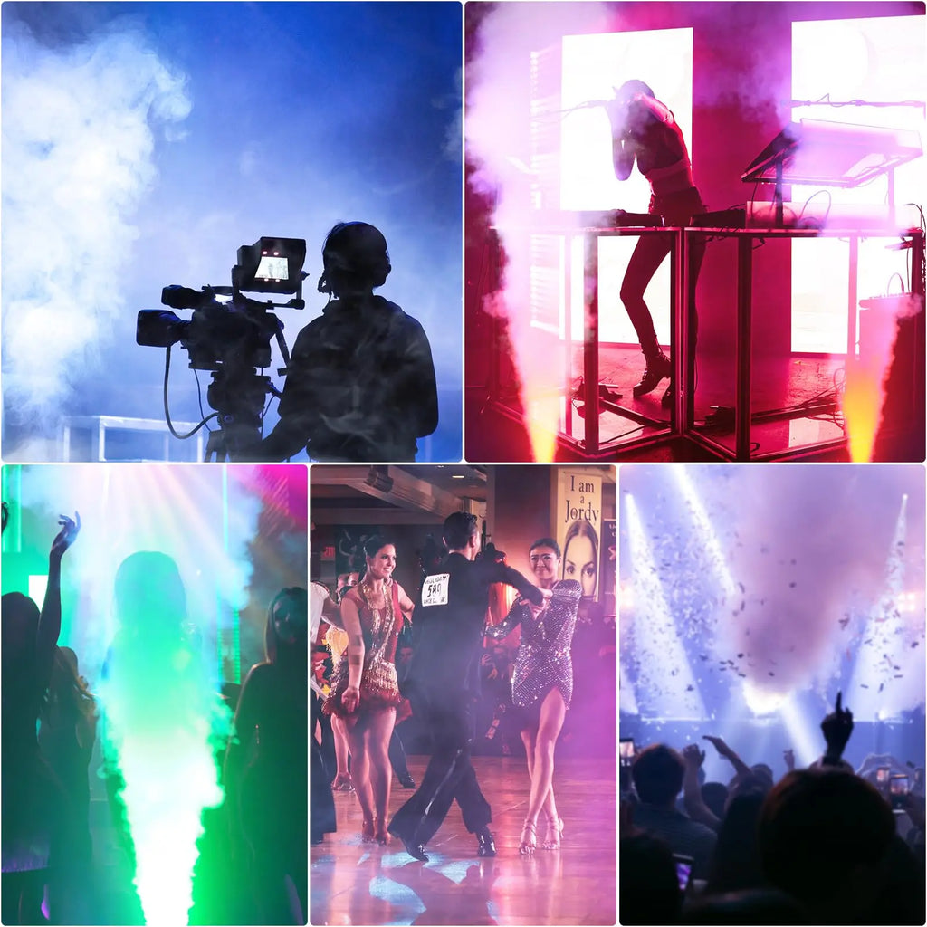 1500W Fog Machine with 24 RGB LED Effect Lights,Vertical Smoke Machine Wireless Remote & DMX Control for Wedding Christmas Party