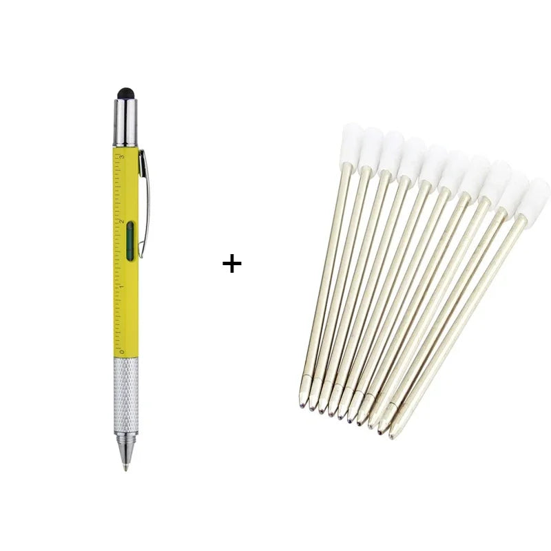 1set 7 in1 With Handheld Tool Multifunction Ballpoint Pen Measure Technical Ruler Screwdriver Touch Screen Stylus Spirit Level