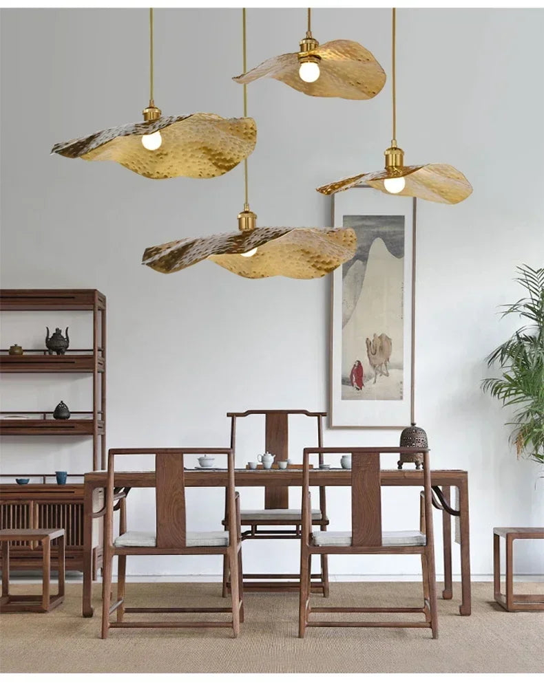 New Chinese Lotus Leaf Chandelier Zen Tea Table Hot Pot Kitchen Retro Creative Light Luxury Staircase Bar Decorative Lighting