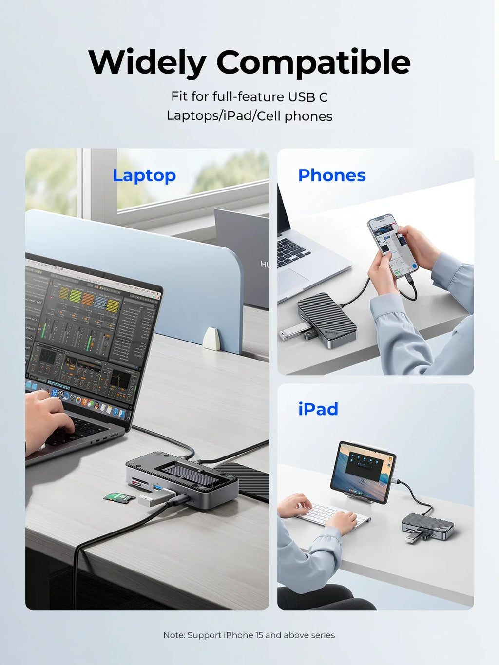 ORICO M.2 NVMe SSD Enclosure with 9-in-1 USB C HUB 10Gbps External RJ45 SD Docking Station with Cooling Fan for Laptop MacBook