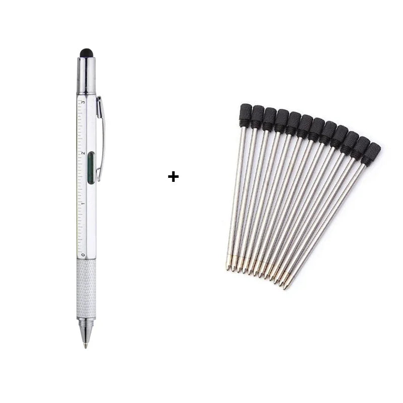 1set 7 in1 With Handheld Tool Multifunction Ballpoint Pen Measure Technical Ruler Screwdriver Touch Screen Stylus Spirit Level