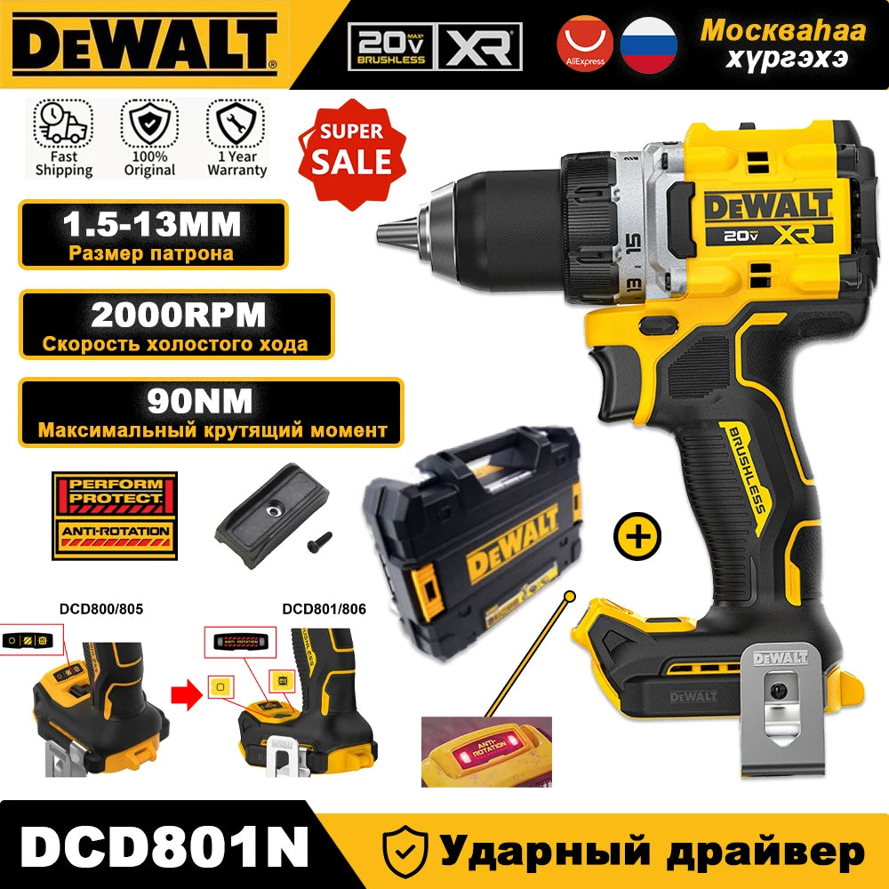DeWalt DCD800 Brushless Cordless Compact Drill Driver 20V Electric Drill Screwdriver Household Rechargeable Lithium Power Tools