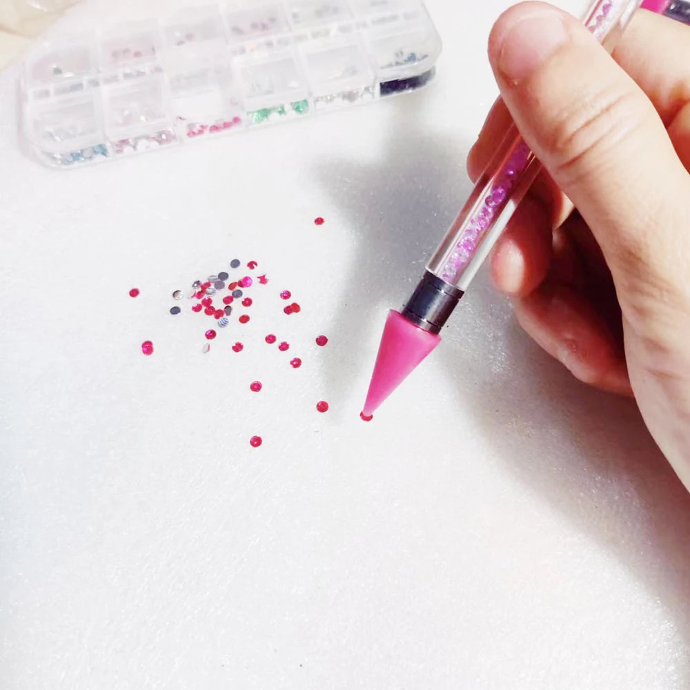 5/1pcs Replaceable Wax-Head Nail Dotting Pen Pink/White Rhinestones/Beads/Gems Picker Dotting Pen Replace Wax Head Nail Tools
