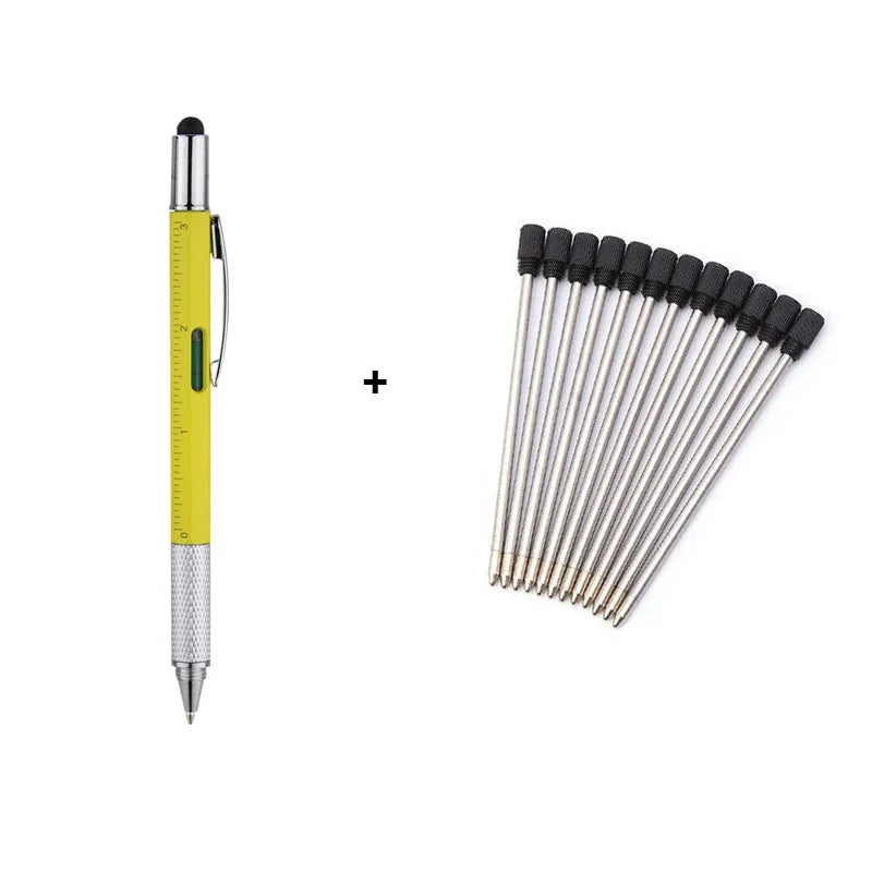 1set 7 in1 With Handheld Tool Multifunction Ballpoint Pen Measure Technical Ruler Screwdriver Touch Screen Stylus Spirit Level