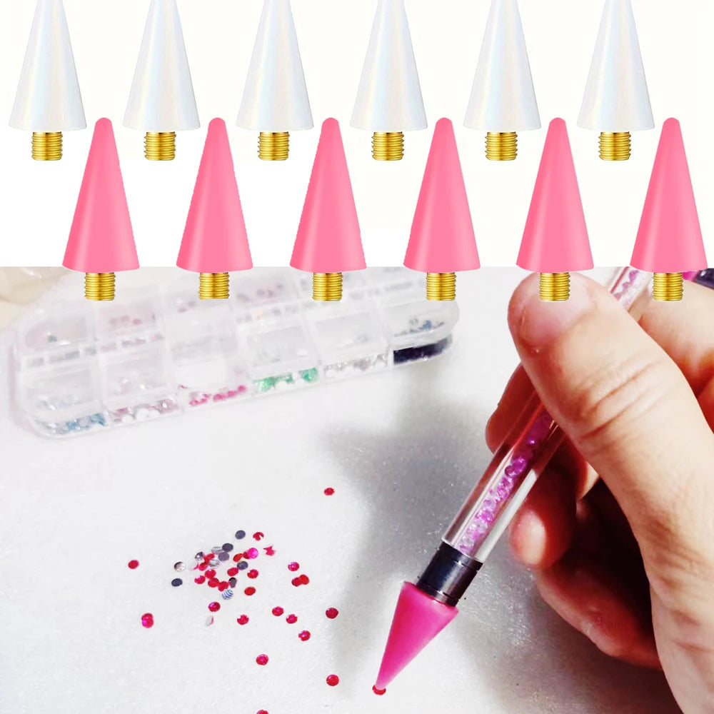 5/1pcs Replaceable Wax-Head Nail Dotting Pen Pink/White Rhinestones/Beads/Gems Picker Dotting Pen Replace Wax Head Nail Tools