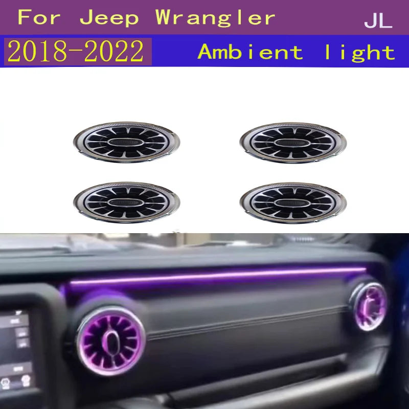 LED 64 colors Turbine Outlet LED Ambient Light For Jeep Wrangler JL 2018 - 2022  JK 2011-2017 Front Air Vent Inlet  Ambient Lamp
