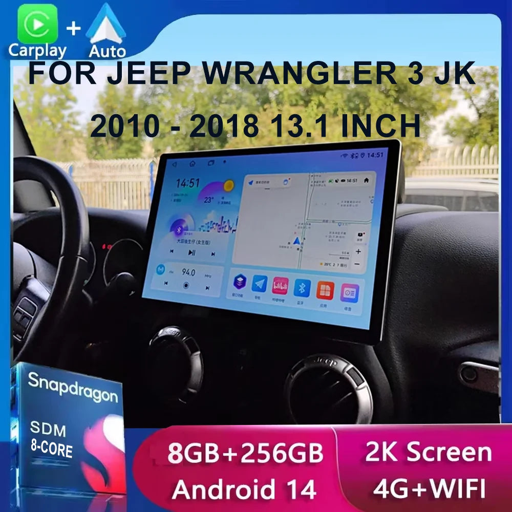 13.1 Inch Car Radio Android 14 For Jeep Wrangler 3 JK 2010 - 2018 GPS Navigation Auto Stereo Multimedia Player