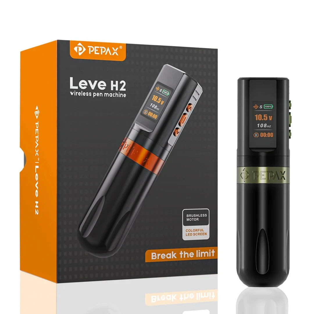 PEPAX Leve H2 Wirerless Tattoo Pen 3.5/4.2/5.0MM Stroke Pen with 2000mAh 2 Batteries Wireless Tattoo Machine Gun for Body Art