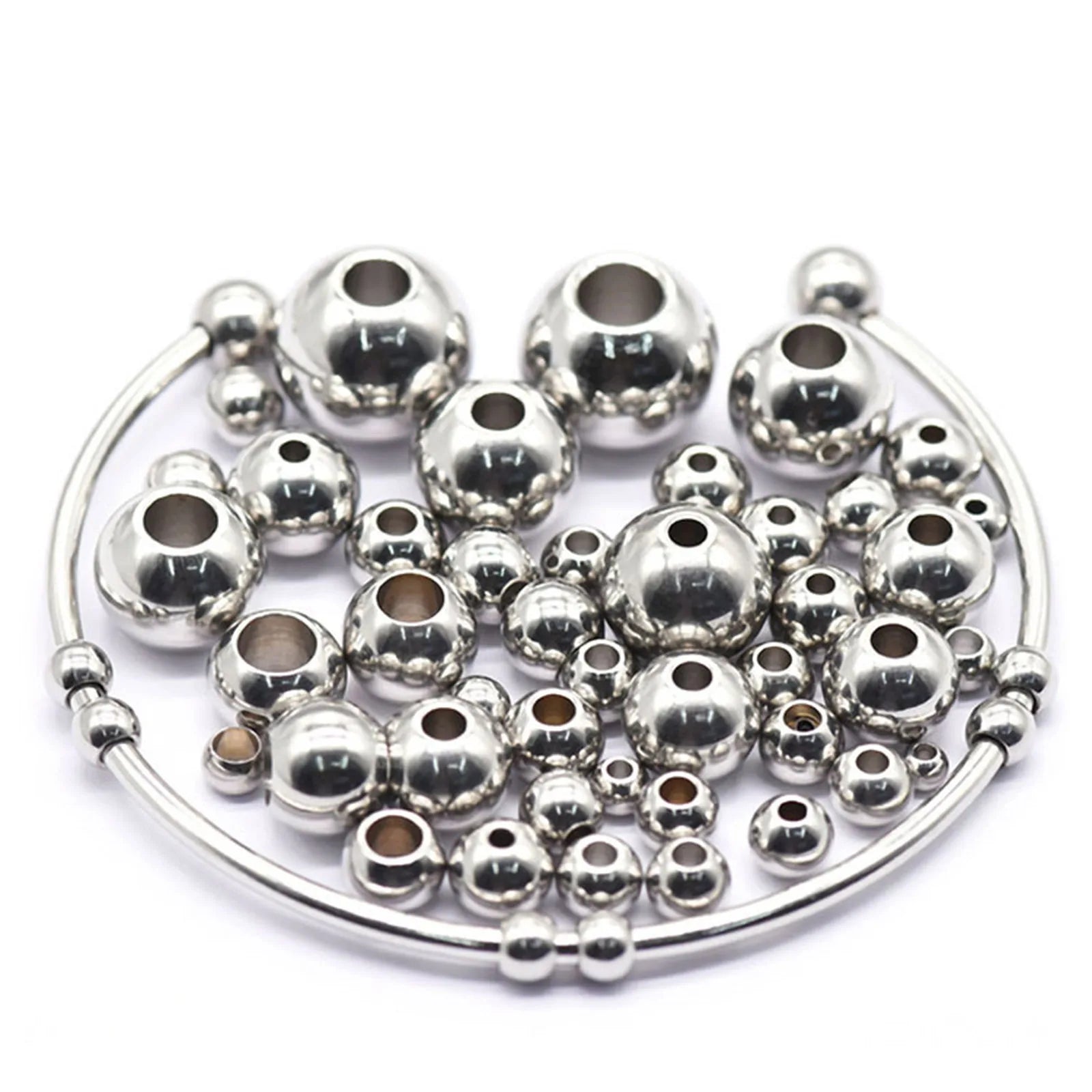 50 Piece 304 Stainless Steel Loose Spacer Beads Charms Silver Color Round Ball Beads For Jewelry Making Diy Necklace Findings