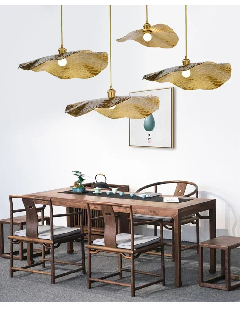 New Chinese Lotus Leaf Chandelier Zen Tea Table Hot Pot Kitchen Retro Creative Light Luxury Staircase Bar Decorative Lighting