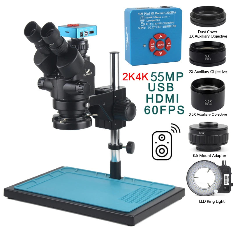 3.5X-90X Simul-Focal Stereo Trinocular Microscope 4K 2K 48MP 1080P HDMI USB Digital Video Camera For PCB Phone Soldering Repair