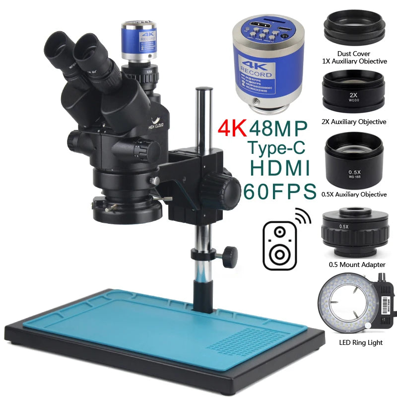3.5X-90X Simul-Focal Stereo Trinocular Microscope 4K 2K 48MP 1080P HDMI USB Digital Video Camera For PCB Phone Soldering Repair
