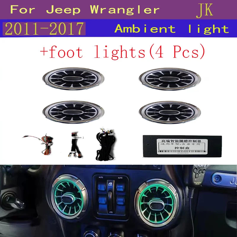 LED 64 colors Turbine Outlet LED Ambient Light For Jeep Wrangler JL 2018 - 2022  JK 2011-2017 Front Air Vent Inlet  Ambient Lamp