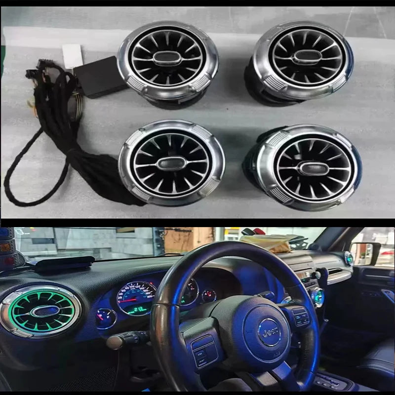 LED 64 colors Turbine Outlet LED Ambient Light For Jeep Wrangler JL 2018 - 2022  JK 2011-2017 Front Air Vent Inlet  Ambient Lamp