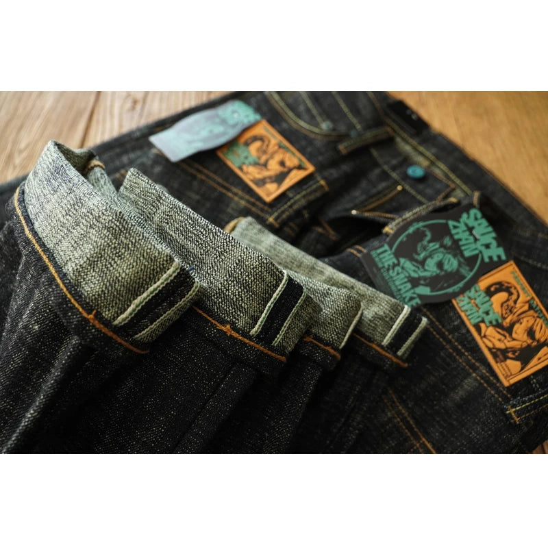 Sauce Zhan Mens Jeans Sanforized Selvedge Denim Jeans Limited EditionDouble-sided Dyeing 66 Fit 20 Oz