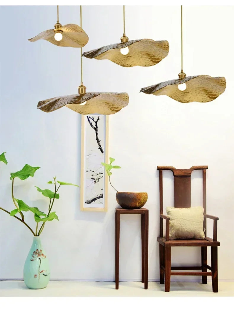New Chinese Lotus Leaf Chandelier Zen Tea Table Hot Pot Kitchen Retro Creative Light Luxury Staircase Bar Decorative Lighting