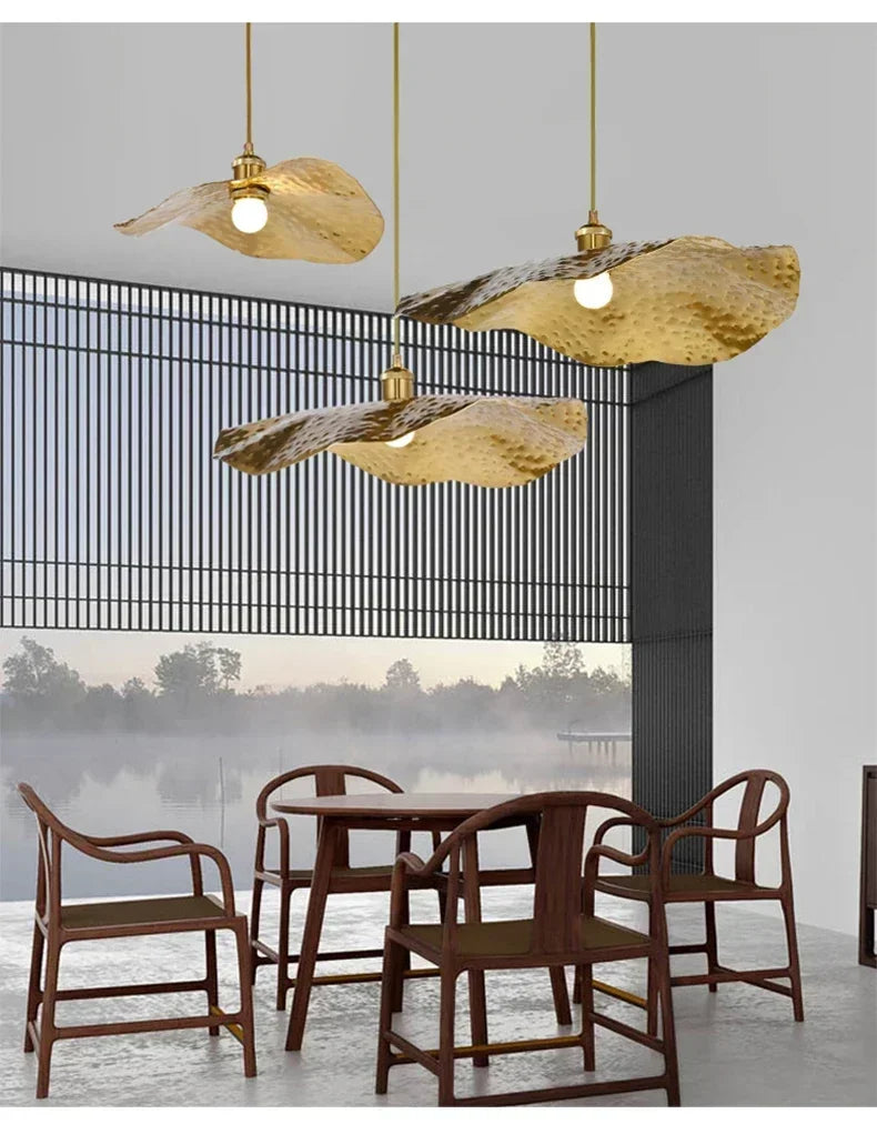 New Chinese Lotus Leaf Chandelier Zen Tea Table Hot Pot Kitchen Retro Creative Light Luxury Staircase Bar Decorative Lighting