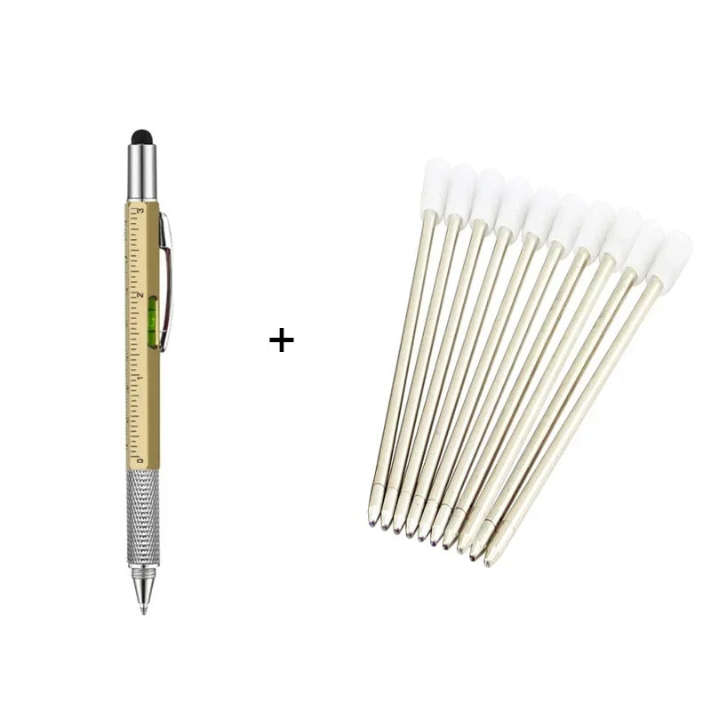 1set 7 in1 With Handheld Tool Multifunction Ballpoint Pen Measure Technical Ruler Screwdriver Touch Screen Stylus Spirit Level