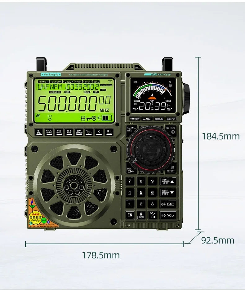 Original HRD-C919 AIR FM MW SW Shortwave VHF UHF WB Multi-band Radio Portable Aviation Band Radio Receiver 5000ma Battery