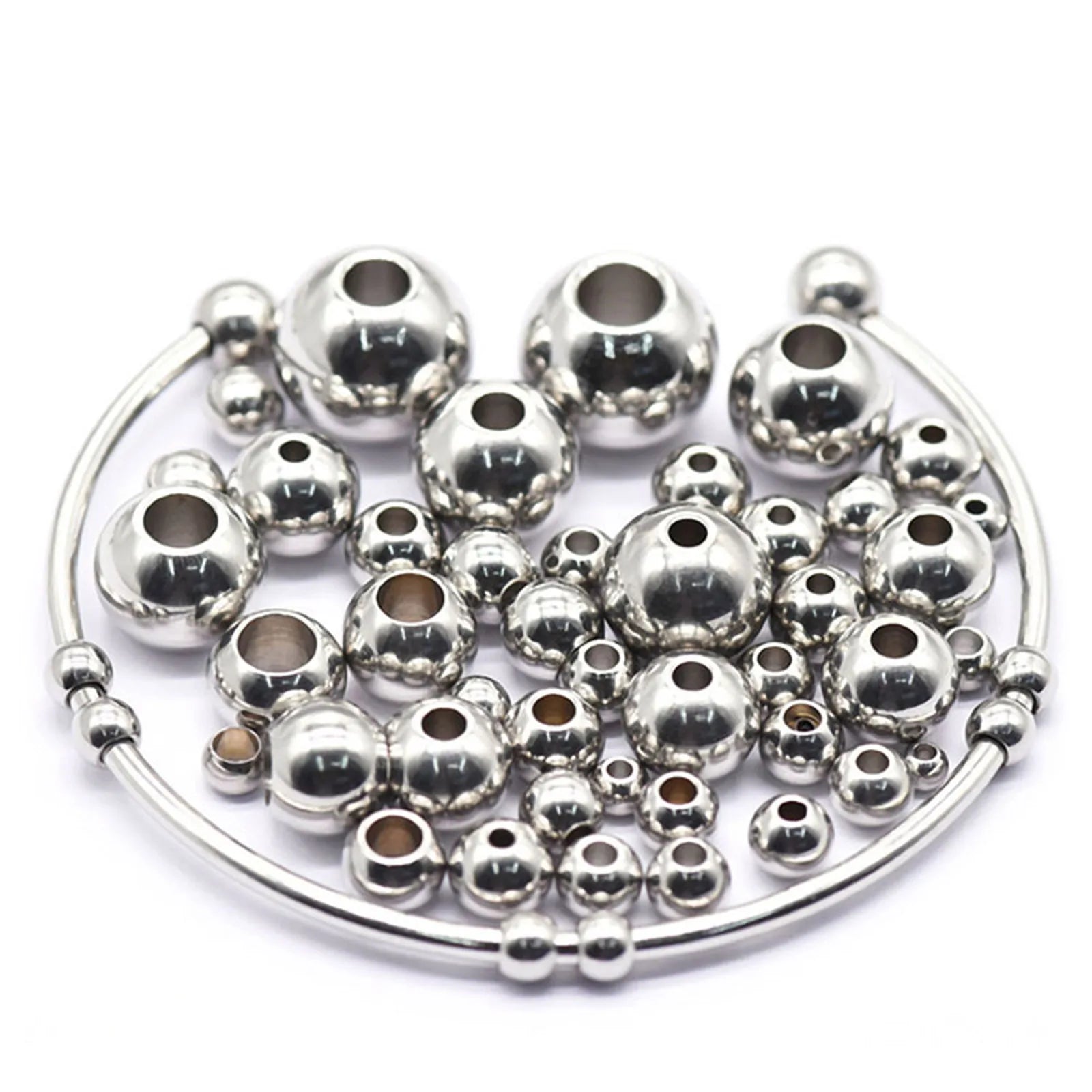 50 Piece 304 Stainless Steel Loose Spacer Beads Charms Silver Color Round Ball Beads For Jewelry Making Diy Necklace Findings