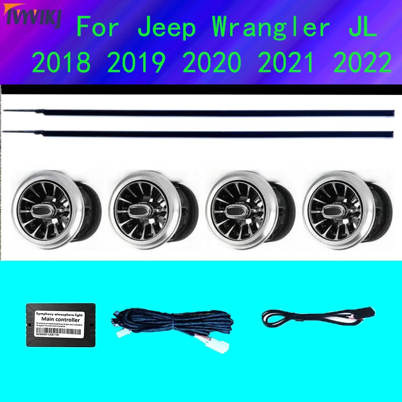 LED 64 colors Turbine Outlet LED Ambient Light For Jeep Wrangler JL 2018 - 2022  JK 2011-2017 Front Air Vent Inlet  Ambient Lamp