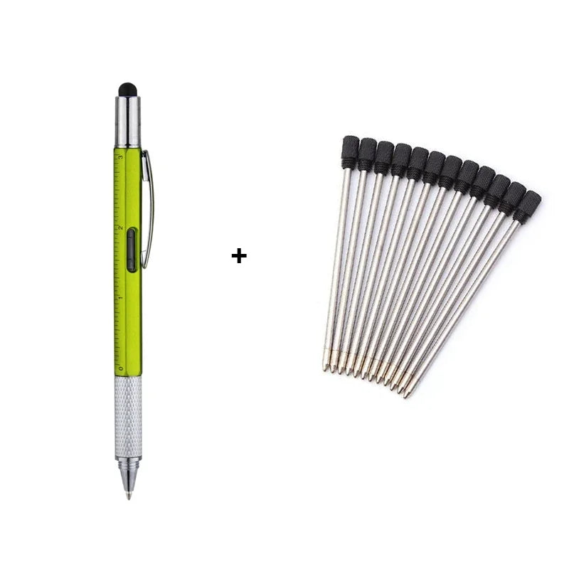 1set 7 in1 With Handheld Tool Multifunction Ballpoint Pen Measure Technical Ruler Screwdriver Touch Screen Stylus Spirit Level