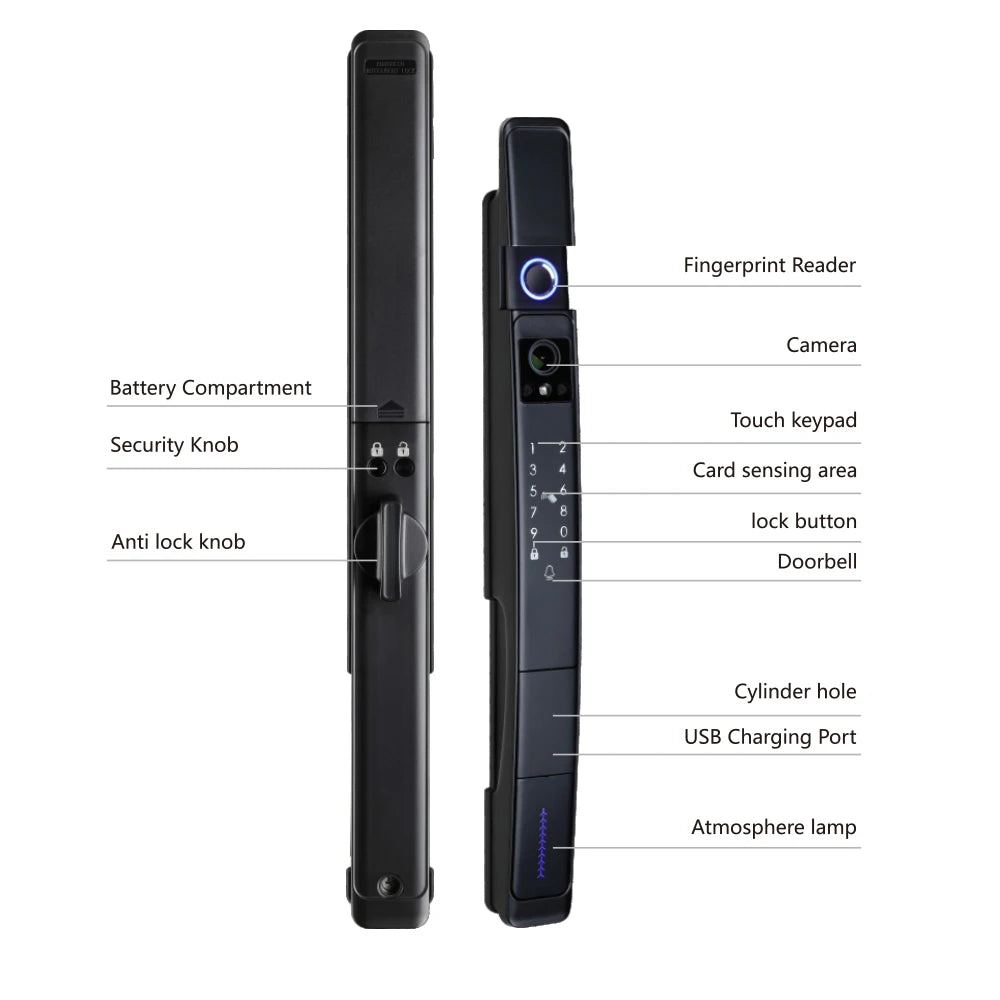 Smart Slim All Automatic Waterproof  3D Face Recognition Video Intercom Aluminum Door Lock