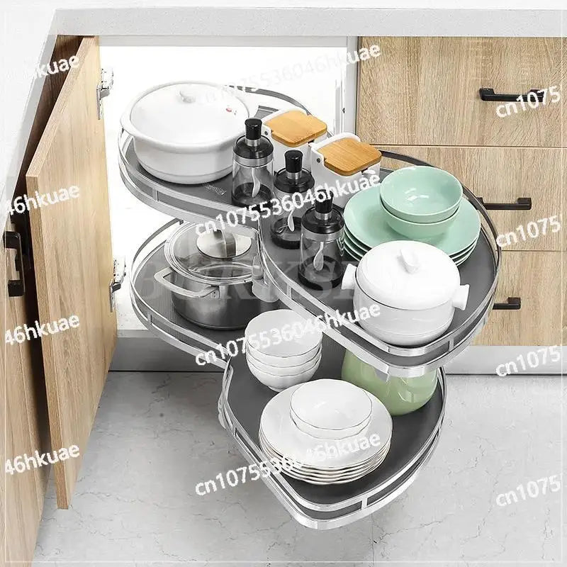 Cabinet Corner Basket Drawer Stainless Steel Double-Layer Whirl Pull-out Storage Organize Kitchen Rs Removable,Height Adjustable