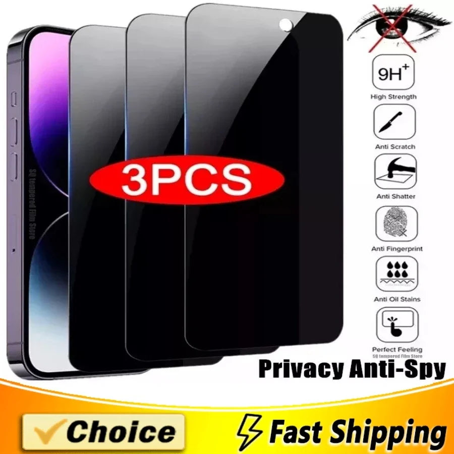 3Pcs Privacy Screen Protectors for IPhone 16 15 12 13 14 Pro Max Mini 8 Plus Anti-spy Tempered Glass for IPhone 11 Pro XS MAX XR