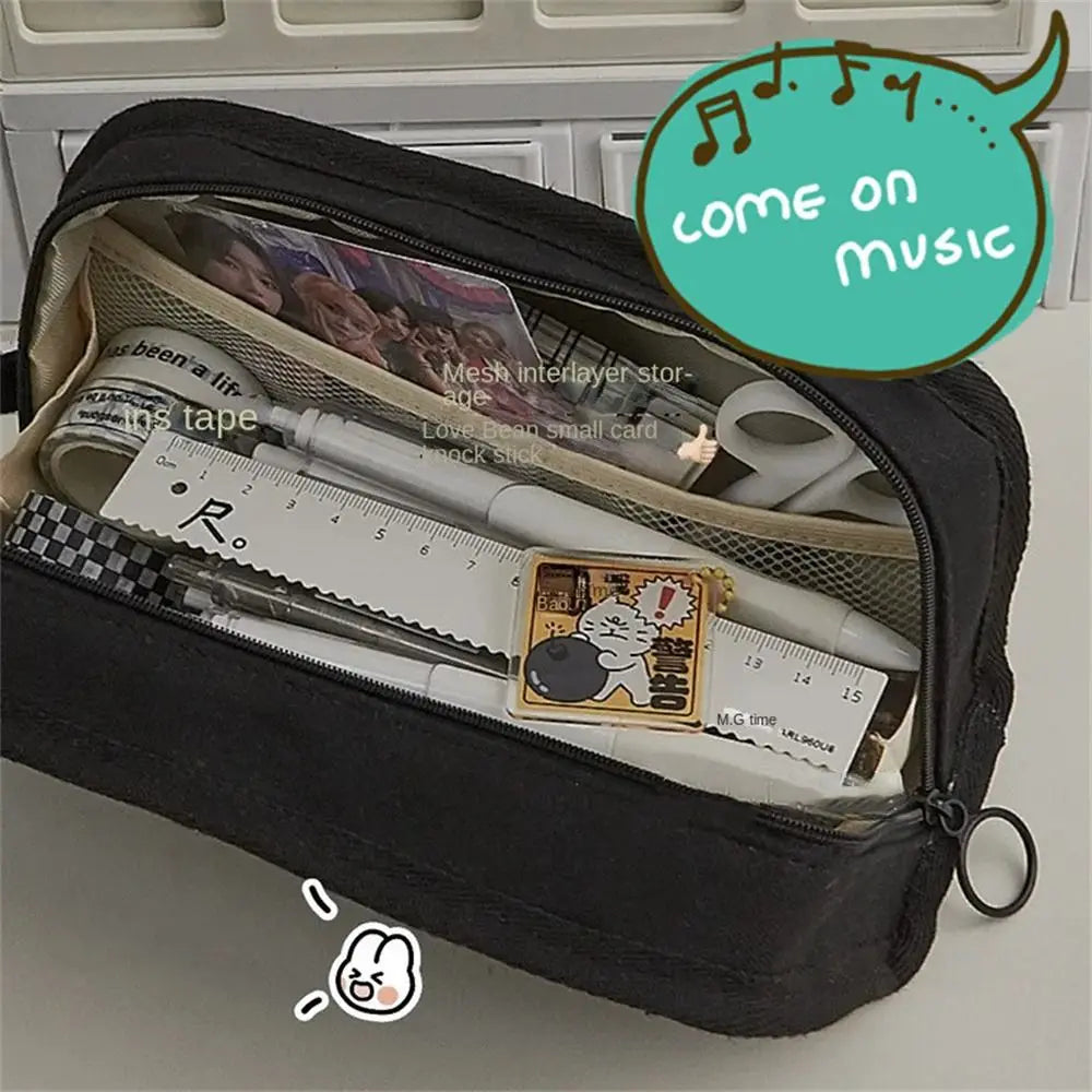 Back To School Ins Simplicity Pencil Case Solid Color White Black Pencil Bag Washable Canvas Stationery Storage Bag Student