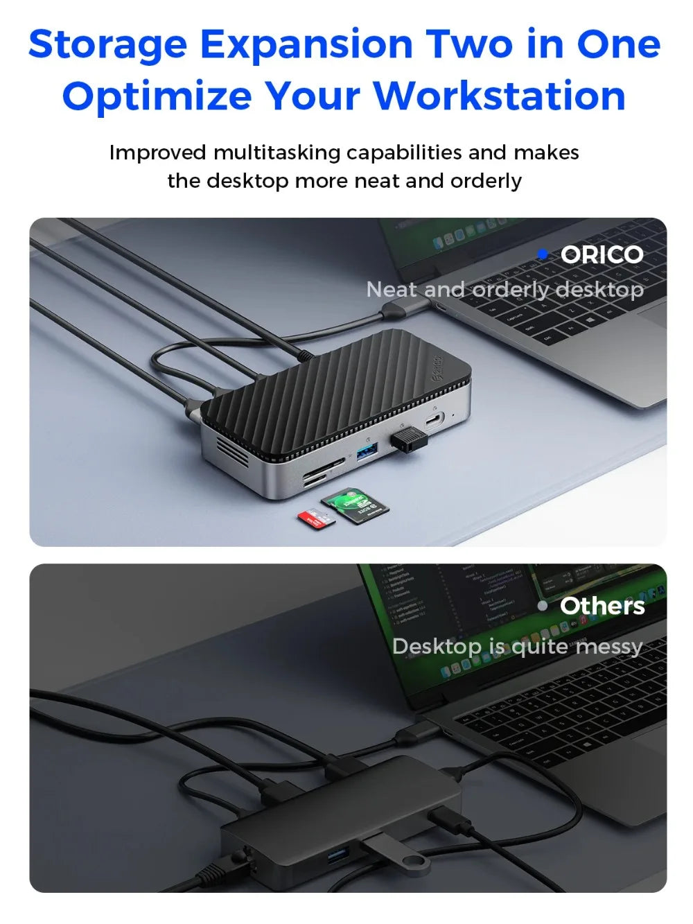 ORICO M.2 NVMe SSD Enclosure with 9-in-1 USB C HUB 10Gbps External RJ45 SD Docking Station with Cooling Fan for Laptop MacBook