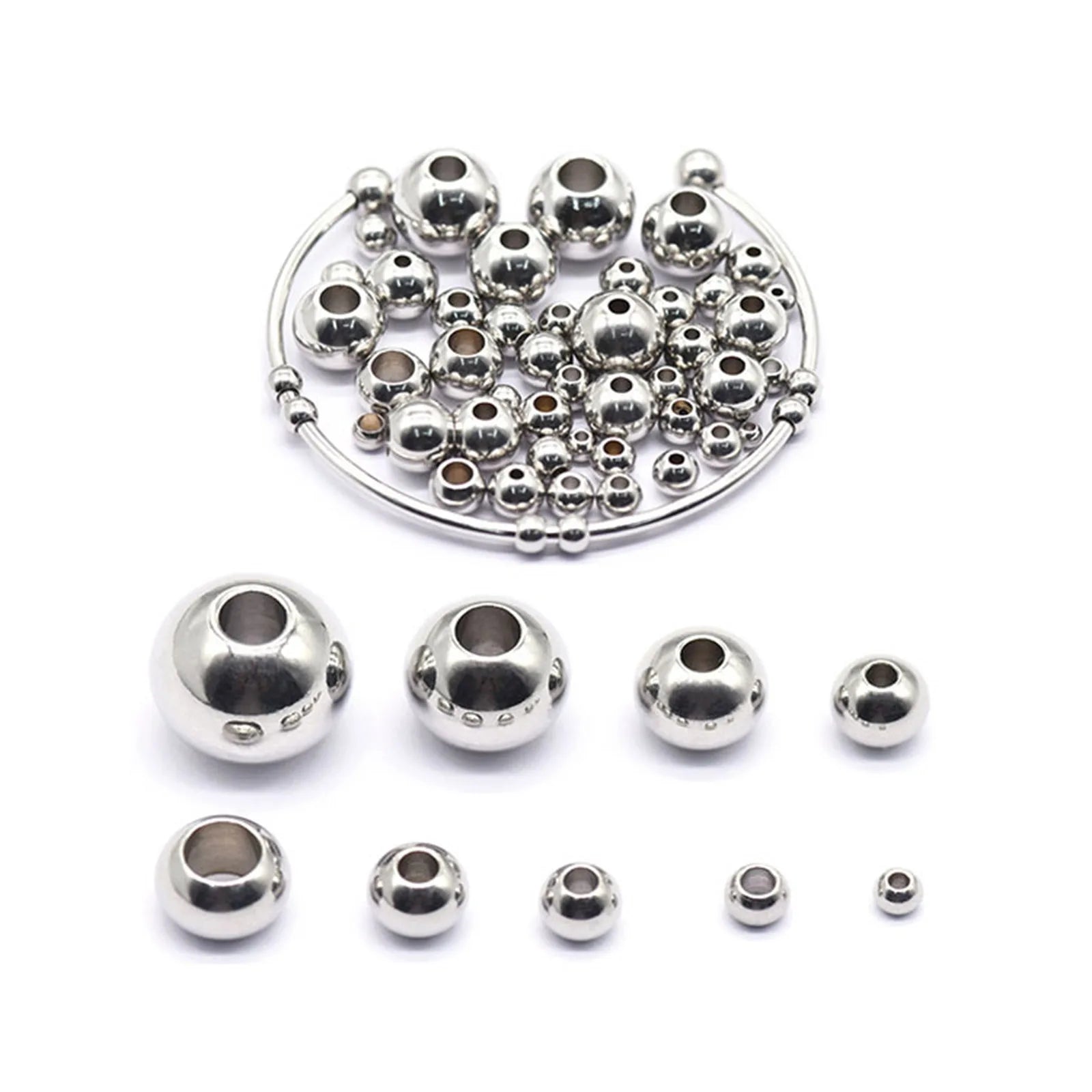50 Piece 304 Stainless Steel Loose Spacer Beads Charms Silver Color Round Ball Beads For Jewelry Making Diy Necklace Findings