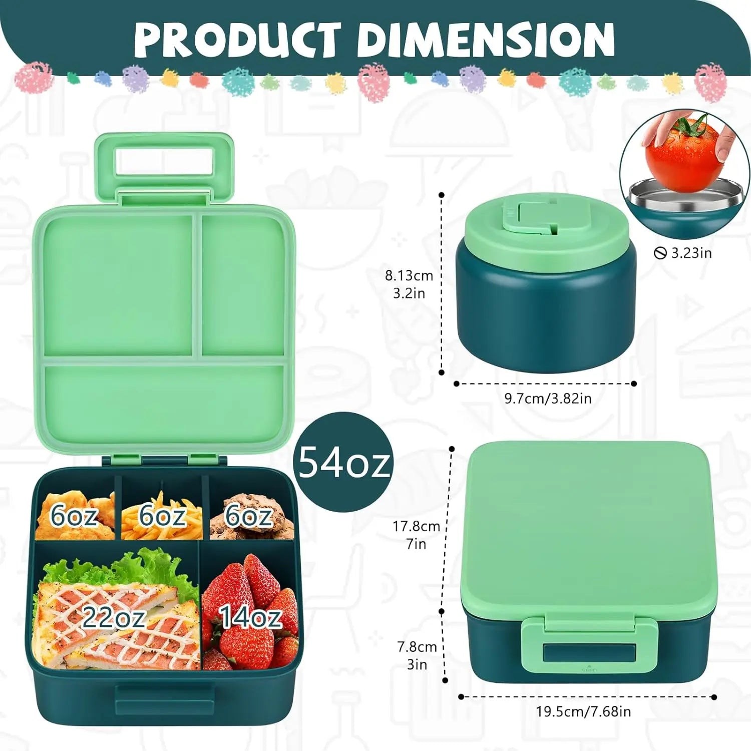 Bento Lunch Box With 8oz Stainless Steel Insulated Vaccum Food Jar