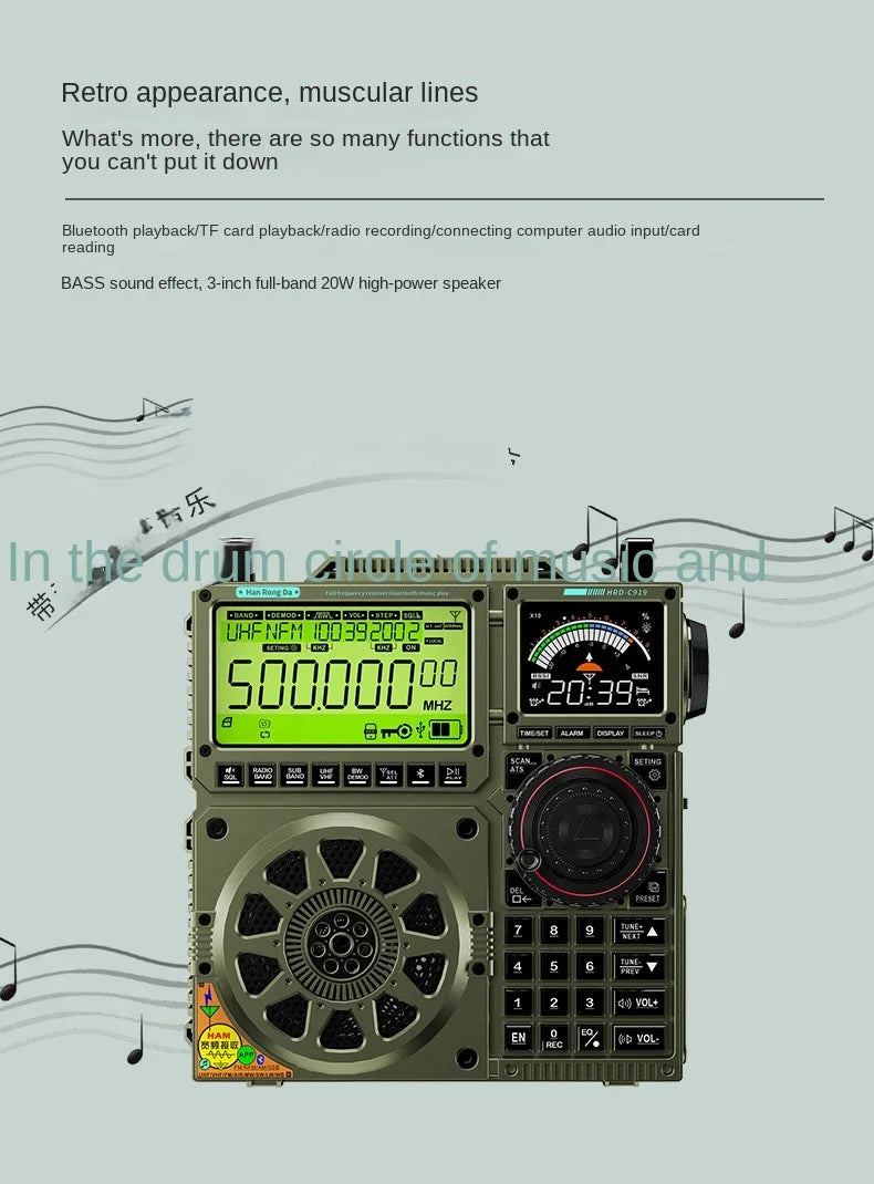 Original HRD-C919 AIR FM MW SW Shortwave VHF UHF WB Multi-band Radio Portable Aviation Band Radio Receiver 5000ma Battery