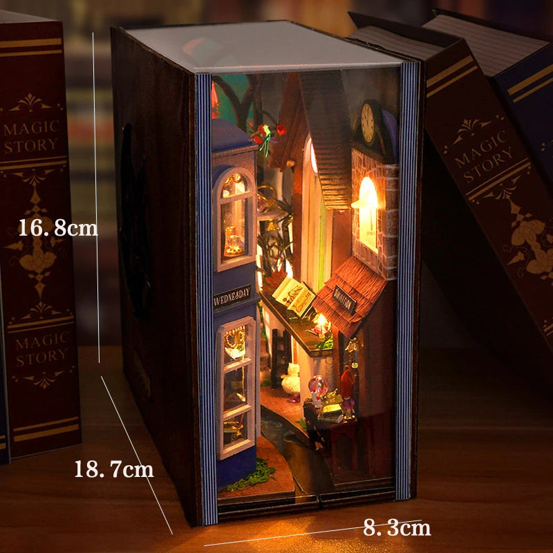 DIY Book Nook Kit Wooden Mini Doll House 3D Puzzle Model Bookshelf Bookends Making Room Toys Home Bedroom Decorations Gifts