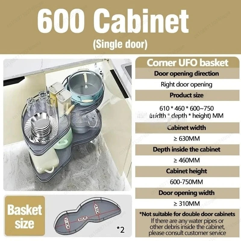 Cabinet Corner Basket Drawer Stainless Steel Double-Layer Whirl Pull-out Storage Organize Kitchen Rs Removable,Height Adjustable