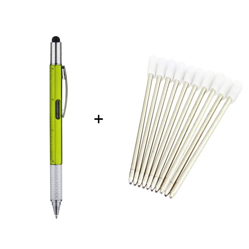 1set 7 in1 With Handheld Tool Multifunction Ballpoint Pen Measure Technical Ruler Screwdriver Touch Screen Stylus Spirit Level