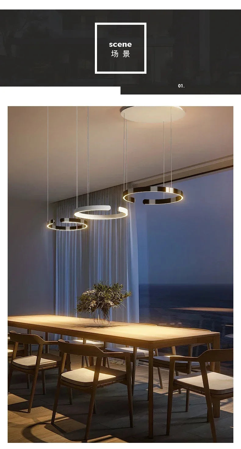 Modern Salon Design Ring Ceiling Chandelier Eye Protecting LED Lamp Bedroom Dining Room Study Pendant Lighting Fixture