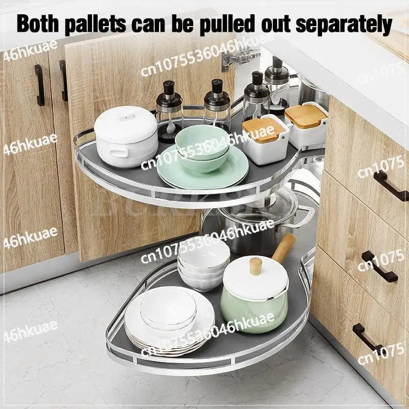 Cabinet Corner Basket Drawer Stainless Steel Double-Layer Whirl Pull-out Storage Organize Kitchen Rs Removable,Height Adjustable